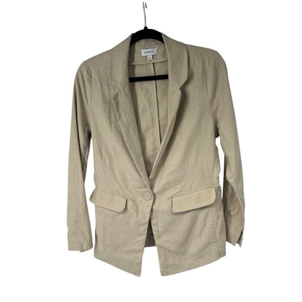 Evereve Cream Linen Blend Single Button Closure Blazer Sz S‎